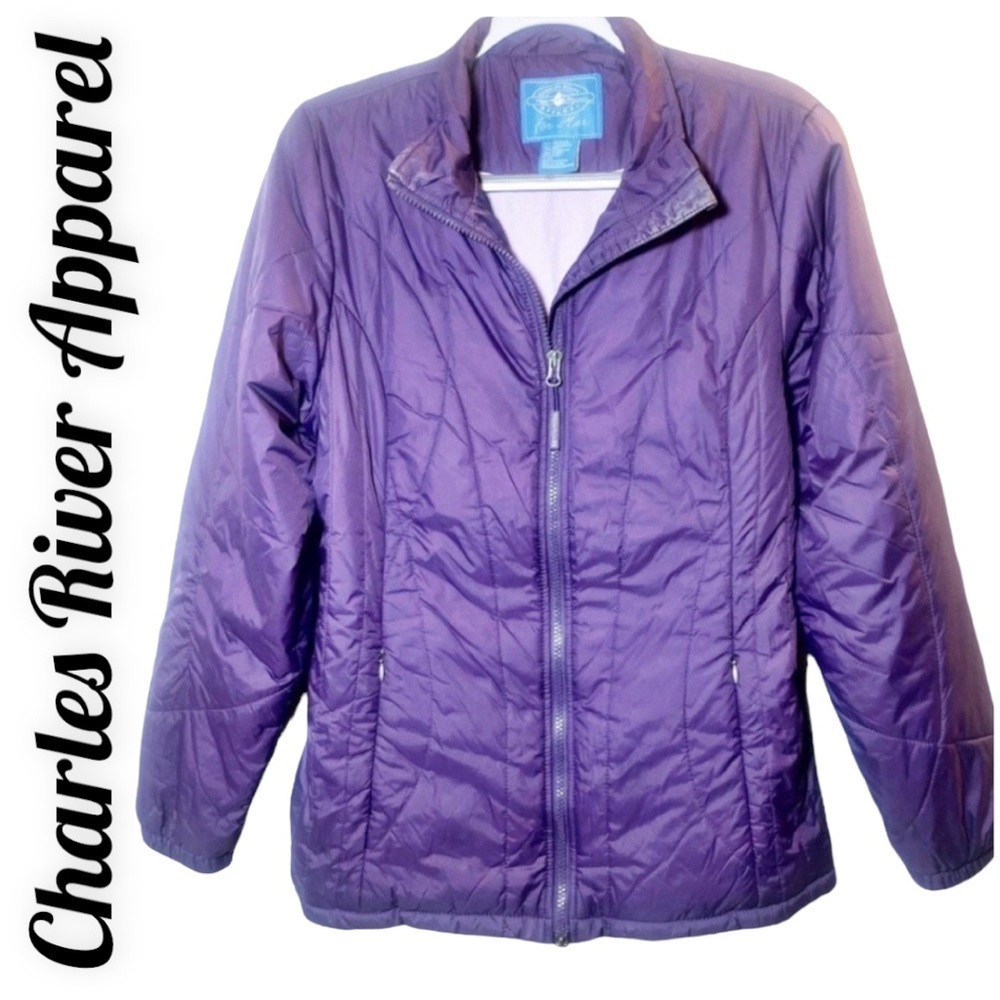 CHARLES RIVER APPAREL Lightweight Fleece Lined Purple Puffer Coat, Size Medium